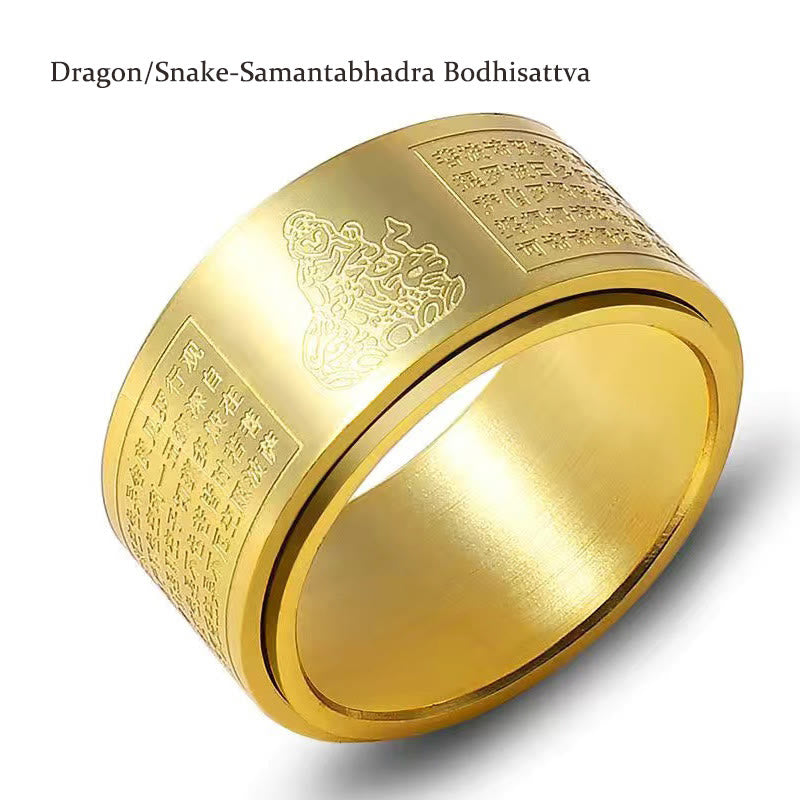 Nimara Ritual Chinese Zodiac Natal Buddha Heart Sutra Carved Titanium Steel Calm Rotatable Ring