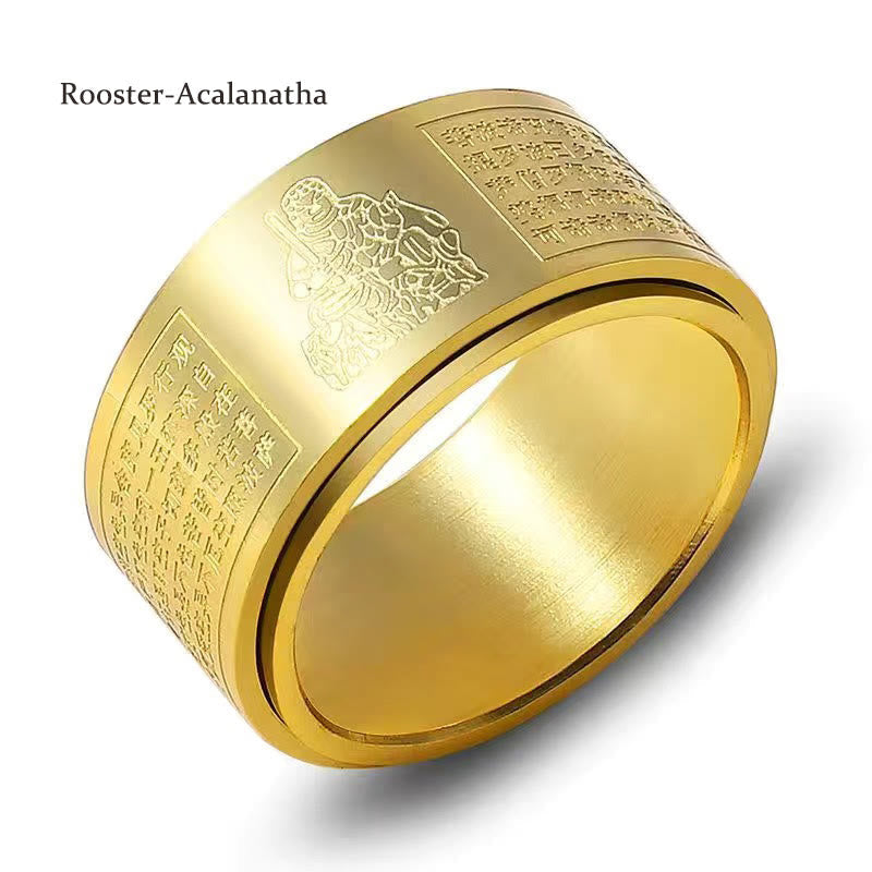 Nimara Ritual Chinese Zodiac Natal Buddha Heart Sutra Carved Titanium Steel Calm Rotatable Ring