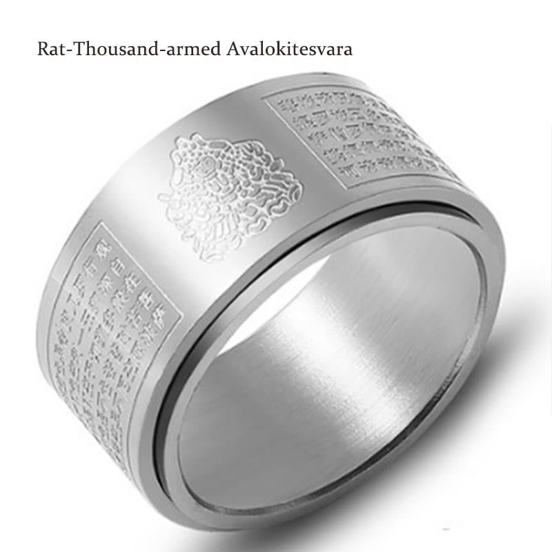 Nimara Ritual Chinese Zodiac Natal Buddha Heart Sutra Carved Titanium Steel Calm Rotatable Ring