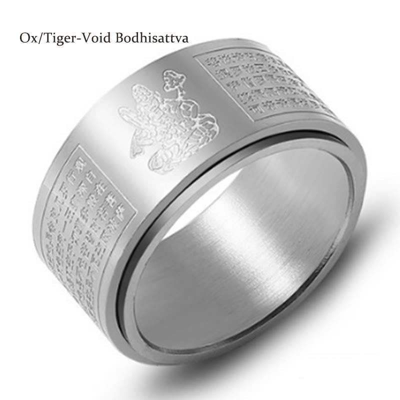Nimara Ritual Chinese Zodiac Natal Buddha Heart Sutra Carved Titanium Steel Calm Rotatable Ring