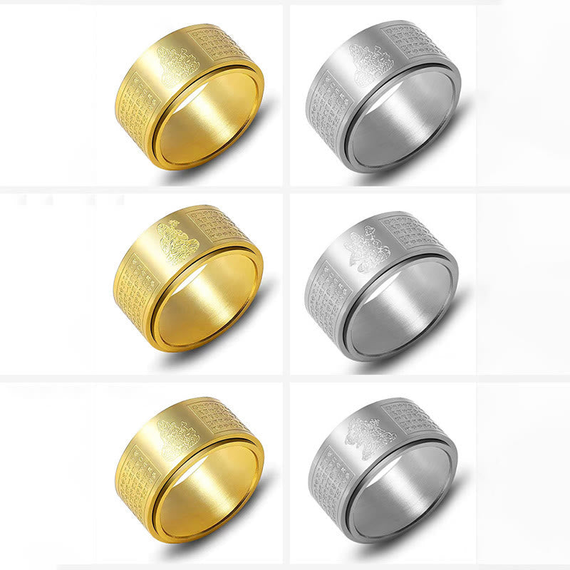 Nimara Ritual Chinese Zodiac Natal Buddha Heart Sutra Carved Titanium Steel Calm Rotatable Ring