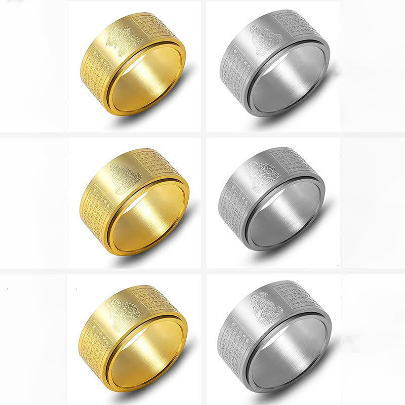 Nimara Ritual Chinese Zodiac Natal Buddha Heart Sutra Carved Titanium Steel Calm Rotatable Ring