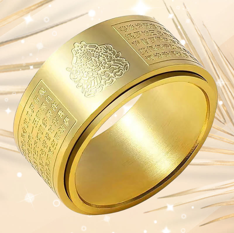 Nimara Ritual Chinese Zodiac Natal Buddha Heart Sutra Carved Titanium Steel Calm Rotatable Ring