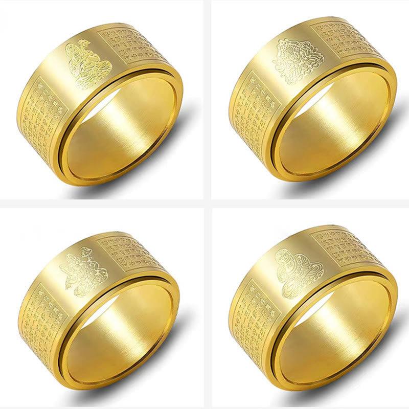 Nimara Ritual Chinese Zodiac Natal Buddha Heart Sutra Carved Titanium Steel Calm Rotatable Ring