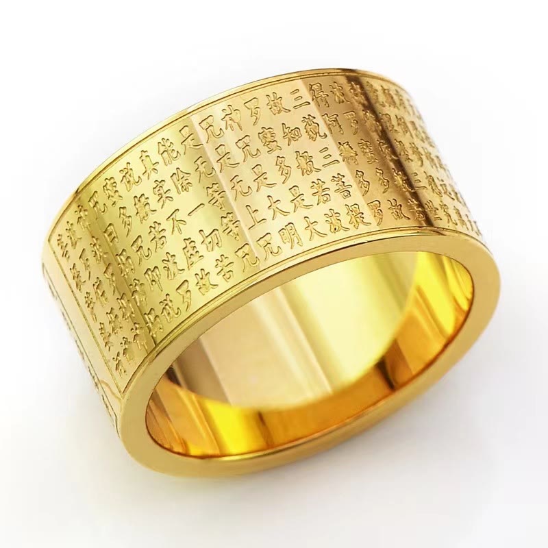 Nimara Ritual Chinese Zodiac Natal Buddha Heart Sutra Carved Titanium Steel Calm Rotatable Ring