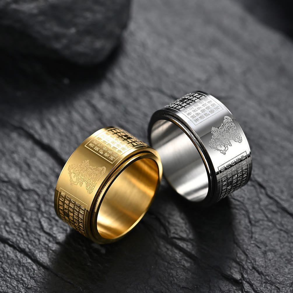 Nimara Ritual Chinese Zodiac Natal Buddha Heart Sutra Carved Titanium Steel Calm Rotatable Ring