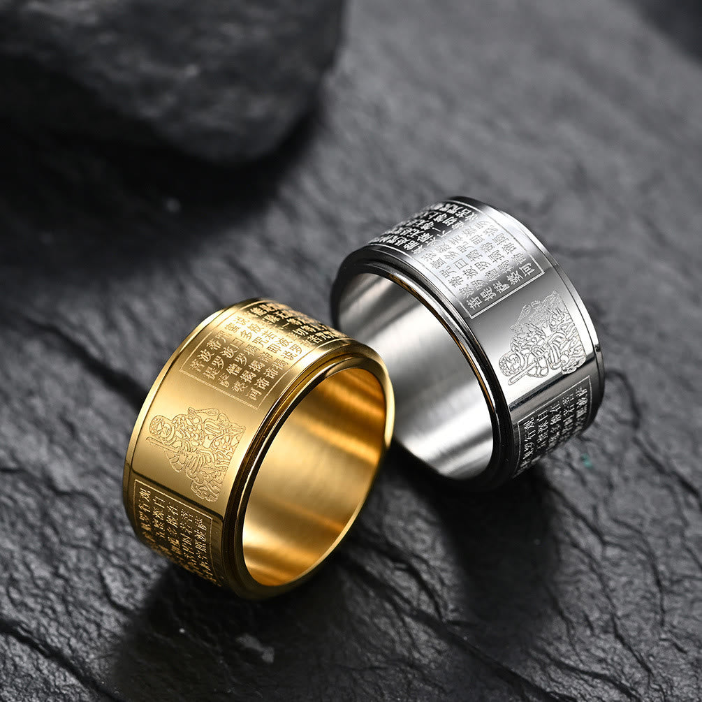 Nimara Ritual Chinese Zodiac Natal Buddha Heart Sutra Carved Titanium Steel Calm Rotatable Ring