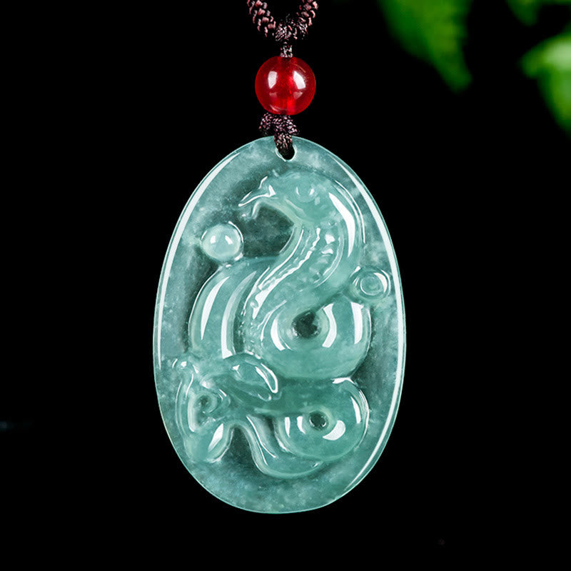 Nimara Ritual Natural Jade Oval Year Of The Snake Luck Necklace Pendant