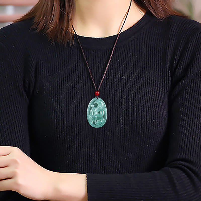 Nimara Ritual Natural Jade Oval Year Of The Snake Luck Necklace Pendant