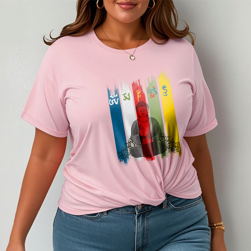 Nimara Ritual Six True Words 'Om Mani Padme Hum' Buddha Sitting With Lotus Cotton Tee T-shirt