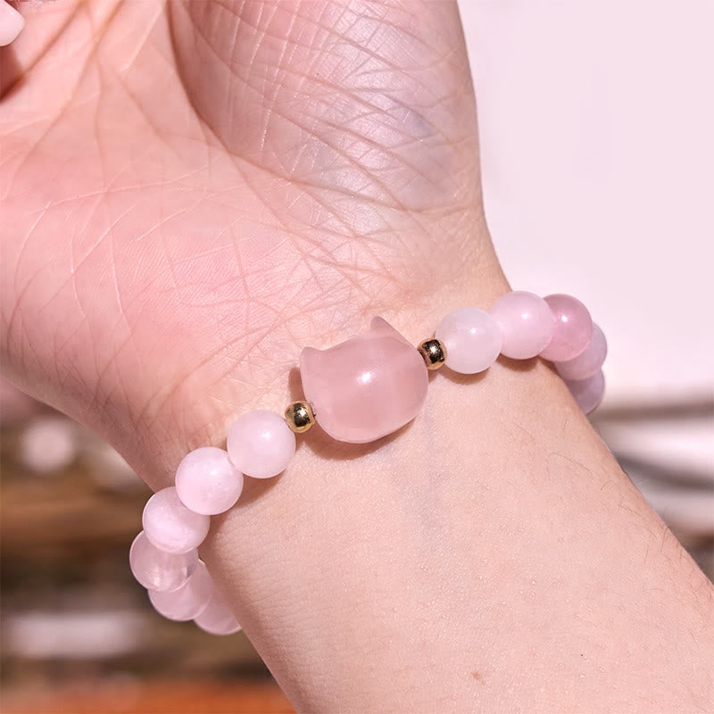 Nimara Ritual Amethyst Green Aventurine Rose Quartz Fluorite Cat Head Balance Luck Bracelet