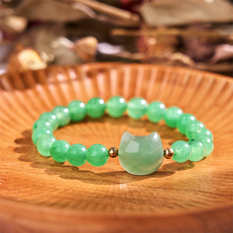Nimara Ritual Amethyst Green Aventurine Rose Quartz Fluorite Cat Head Balance Luck Bracelet