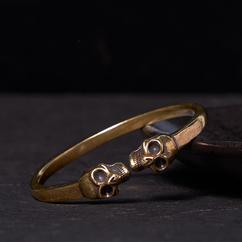 Nimara Ritual The Lord Of The Corpse Forest Copper Brass Double Skull Keep Away Evil Spirits Cuff Bracelet Bangle