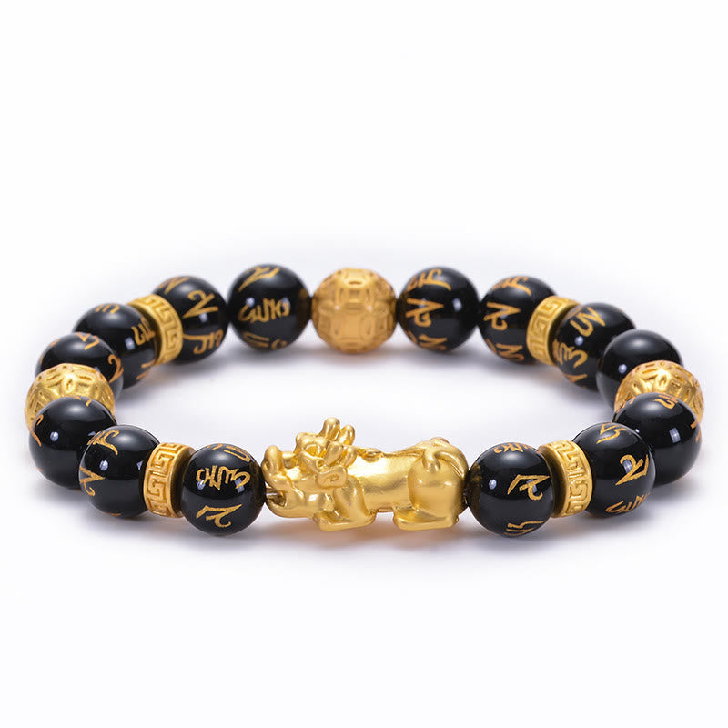 Nimara Ritual Black Obsidian Black Onyx Alloy PiXiu Om Mani Padme Hum Strength Bracelet