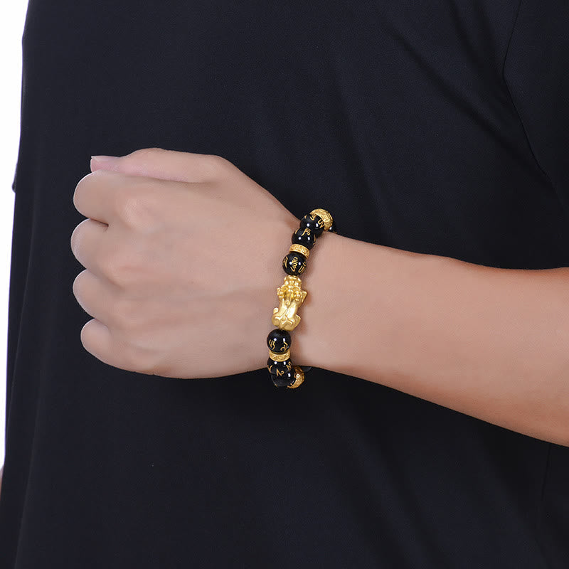 Nimara Ritual Black Obsidian Black Onyx Alloy PiXiu Om Mani Padme Hum Strength Bracelet