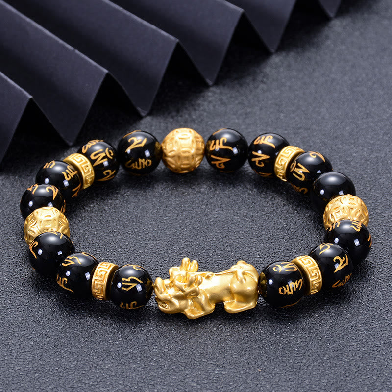Nimara Ritual Black Obsidian Black Onyx Alloy PiXiu Om Mani Padme Hum Strength Bracelet