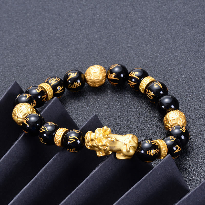 Nimara Ritual Black Obsidian Black Onyx Alloy PiXiu Om Mani Padme Hum Strength Bracelet