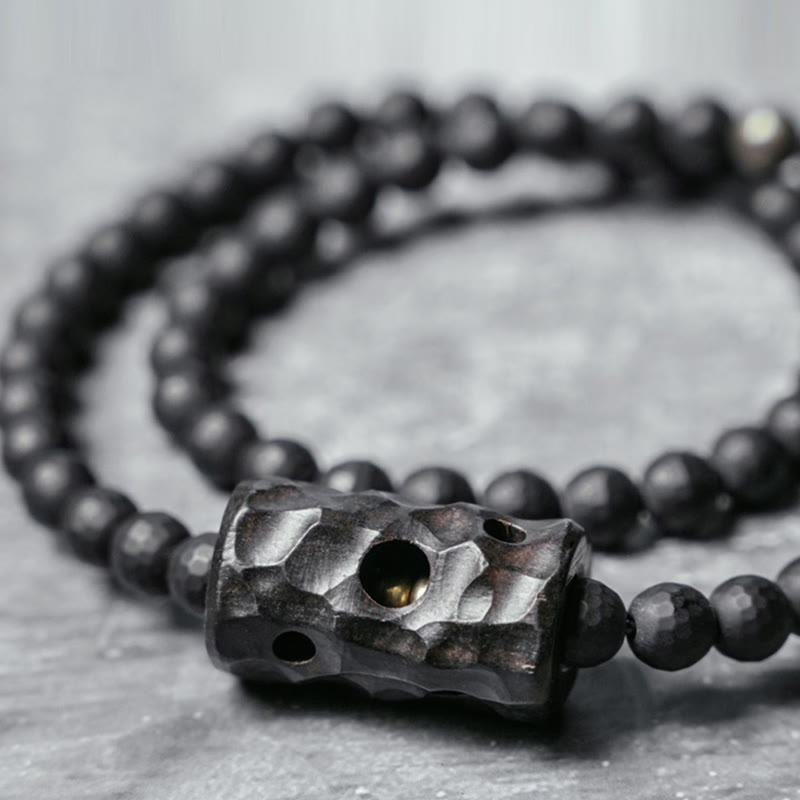 Nimara Ritual Frosted Cut Surface Black Onyx Ebony Double Wrap Protection Bracelet