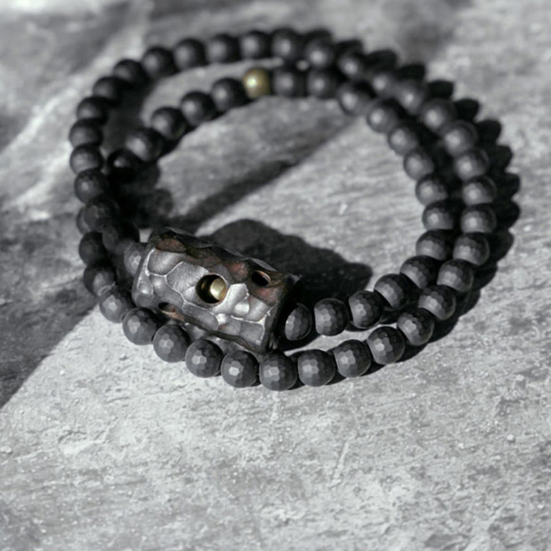 Nimara Ritual Frosted Cut Surface Black Onyx Ebony Double Wrap Protection Bracelet