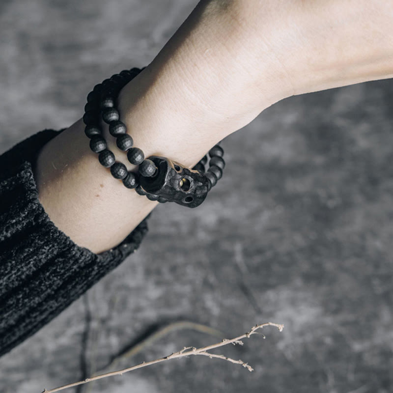 Nimara Ritual Frosted Cut Surface Black Onyx Ebony Double Wrap Protection Bracelet