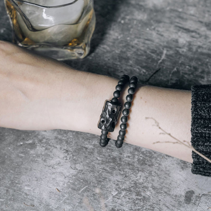 Nimara Ritual Frosted Cut Surface Black Onyx Ebony Double Wrap Protection Bracelet