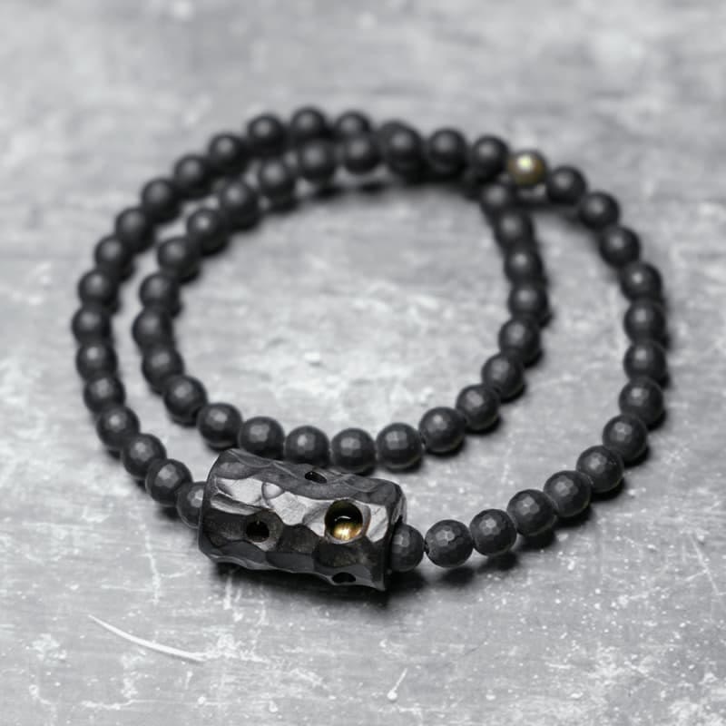 Nimara Ritual Frosted Cut Surface Black Onyx Ebony Double Wrap Protection Bracelet