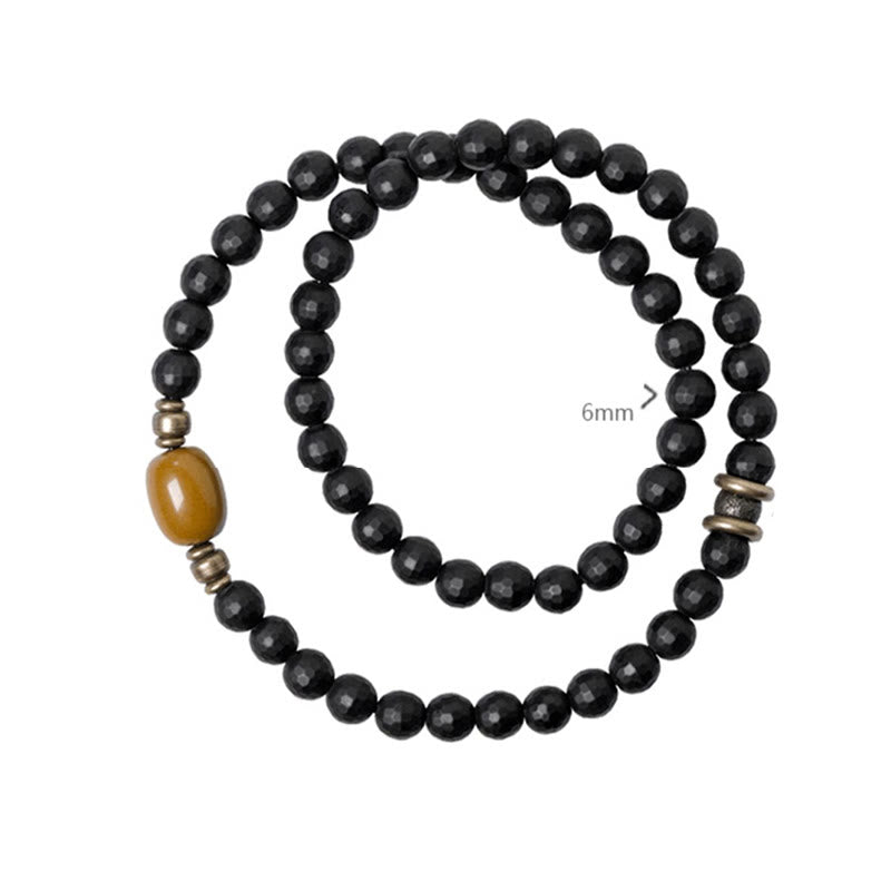 Nimara Ritual Frosted Cut Surface Black Onyx Topaz Beads Double Wrap Protection Bracelet