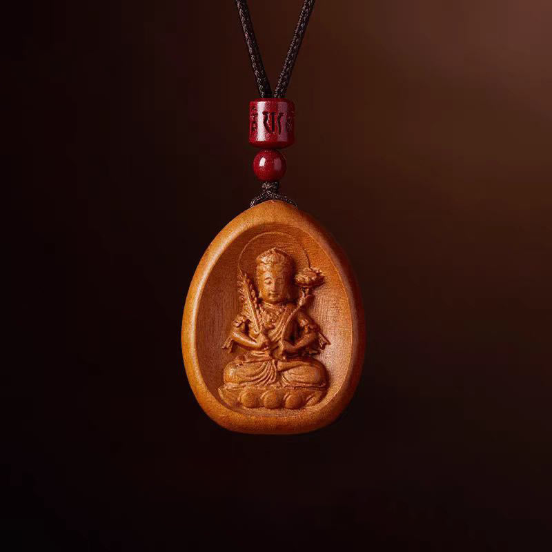 Nimara Ritual Peach Wood Cinnabar Om Mani Padme Hum Chinese Zodiac Black String Necklace Pendants