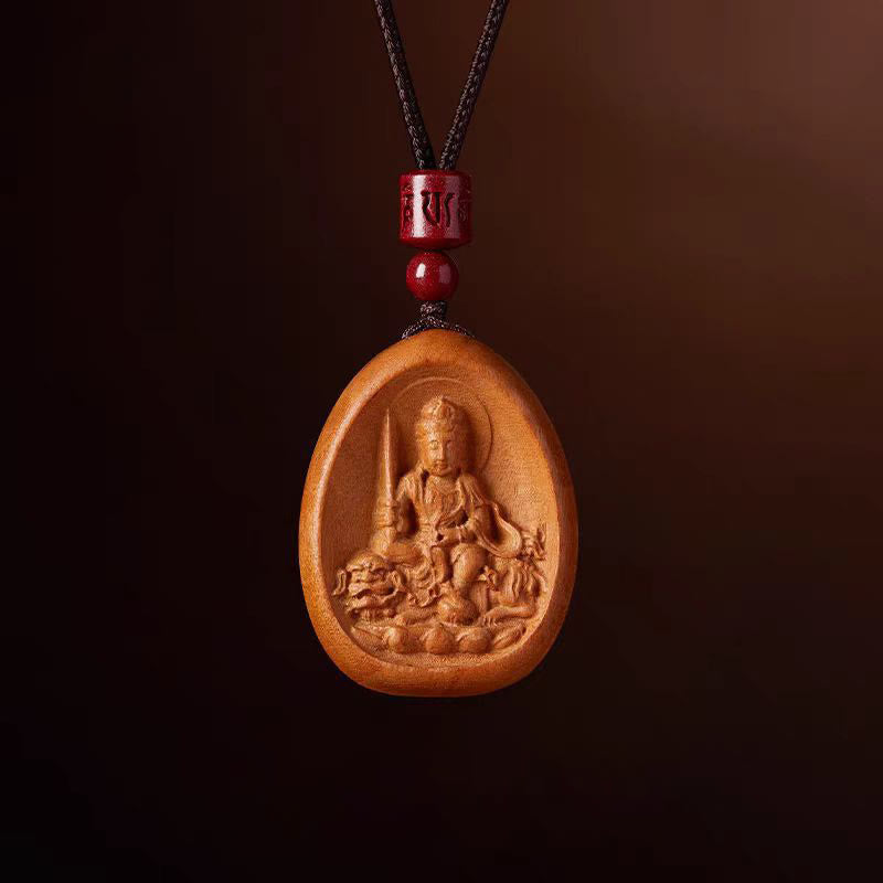 Nimara Ritual Peach Wood Cinnabar Om Mani Padme Hum Chinese Zodiac Black String Necklace Pendants