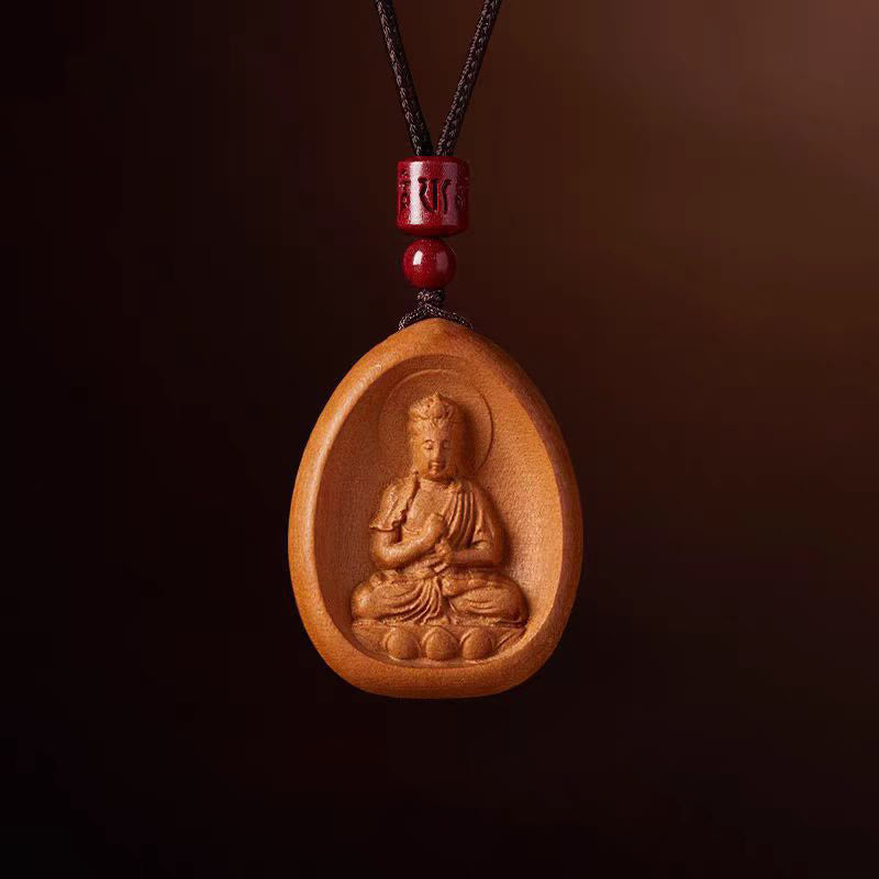 Nimara Ritual Peach Wood Cinnabar Om Mani Padme Hum Chinese Zodiac Black String Necklace Pendants