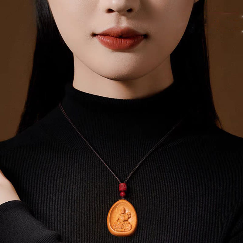 Nimara Ritual Peach Wood Cinnabar Om Mani Padme Hum Chinese Zodiac Black String Necklace Pendants