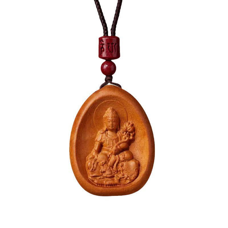 Nimara Ritual Peach Wood Cinnabar Om Mani Padme Hum Chinese Zodiac Black String Necklace Pendants
