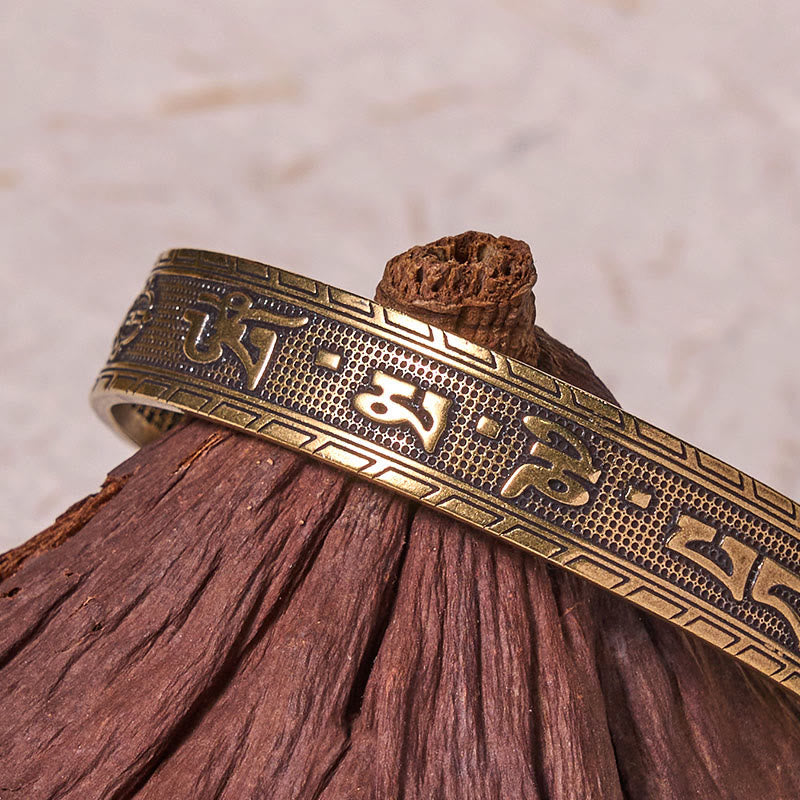 Nimara Ritual Six True Words 'om Mani Padme Hum' Heart Sutra Copper Brass Luck Wisdom Bracelet Bangle