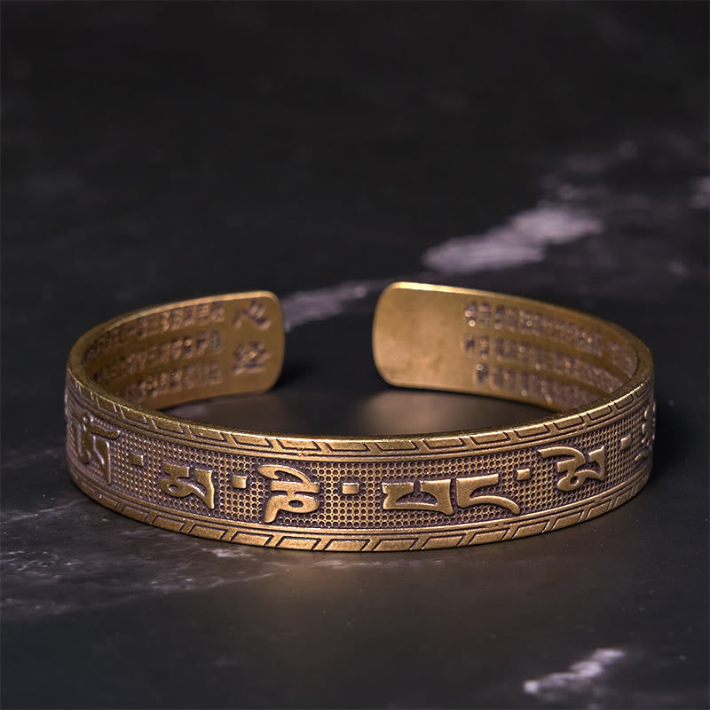 Nimara Ritual Six True Words 'om Mani Padme Hum' Heart Sutra Copper Brass Luck Wisdom Bracelet Bangle
