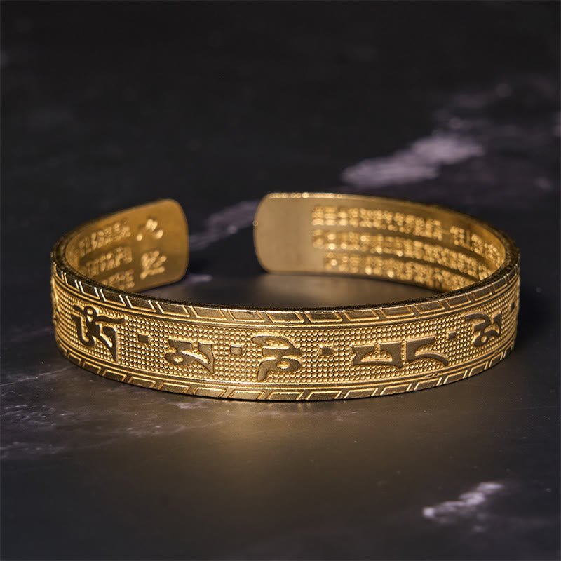 Nimara Ritual Six True Words 'om Mani Padme Hum' Heart Sutra Copper Brass Luck Wisdom Bracelet Bangle