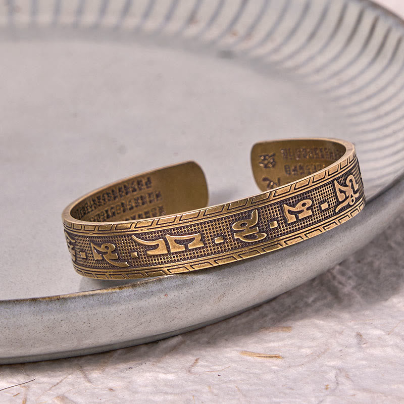 Nimara Ritual Six True Words 'om Mani Padme Hum' Heart Sutra Copper Brass Luck Wisdom Bracelet Bangle