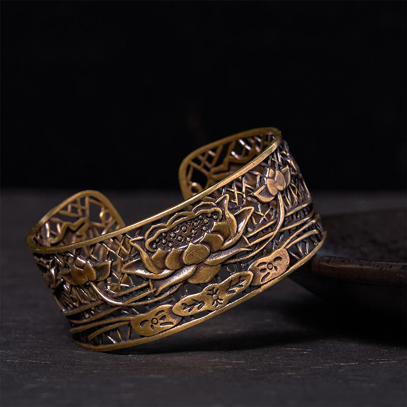 Nimara Ritual Hollow Lotus Silver Plated Copper Healing Enlightenment Bracelet Bangle