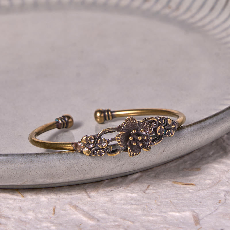 Nimara Ritual Flowers Leaves Copper Brass Luck Healing Cuff Bracelet Bangle