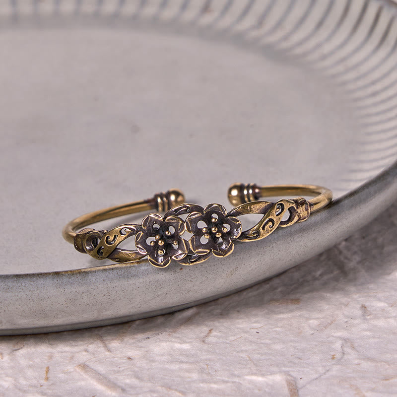 Nimara Ritual Flowers Leaves Copper Brass Luck Healing Cuff Bracelet Bangle