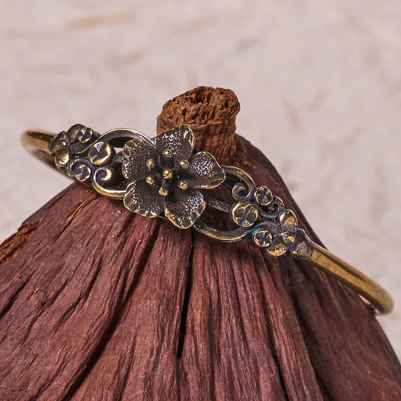 Nimara Ritual Flowers Leaves Copper Brass Luck Healing Cuff Bracelet Bangle