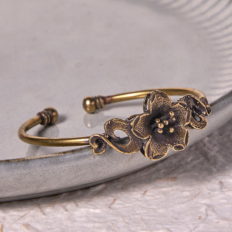 Nimara Ritual Flowers Leaves Copper Brass Luck Healing Cuff Bracelet Bangle
