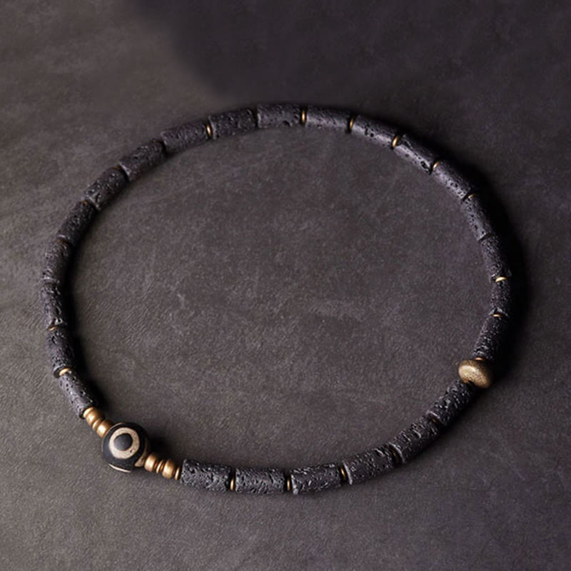 Nimara Ritual Vintage Lava Rock Three-eyed Dzi Bead Copper Brass Multi-turn Wrap Calm Bracelet