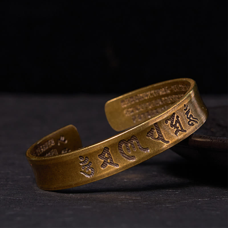 Nimara Ritual Six True Words 'om Mani Padme Hum' Heart Sutra Copper Brass Inner Peace Cuff Bracelet Bangle
