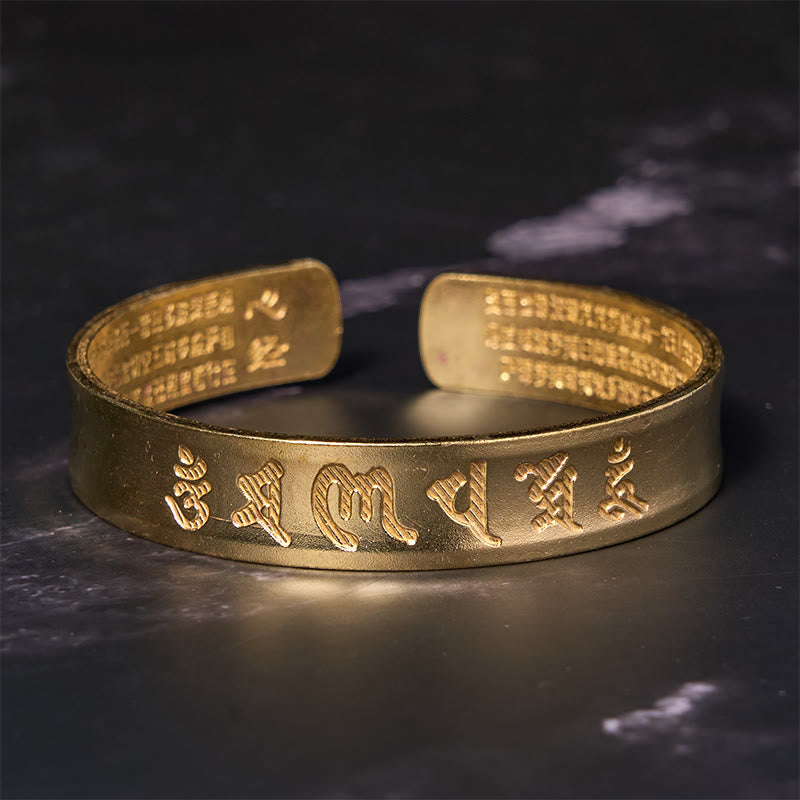 Nimara Ritual Six True Words 'om Mani Padme Hum' Heart Sutra Copper Brass Inner Peace Cuff Bracelet Bangle