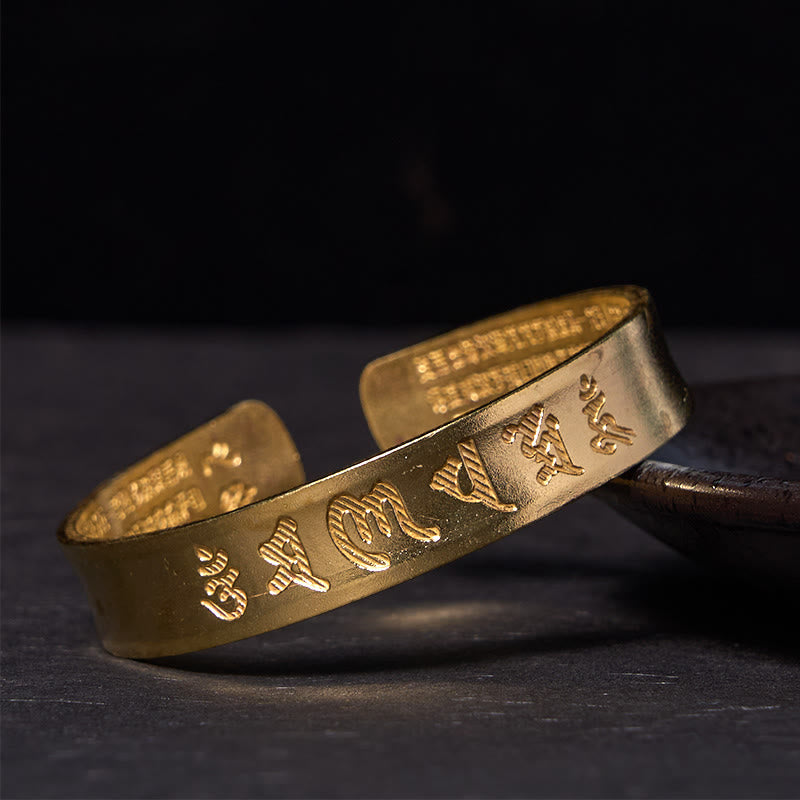 Nimara Ritual Six True Words 'om Mani Padme Hum' Heart Sutra Copper Brass Inner Peace Cuff Bracelet Bangle