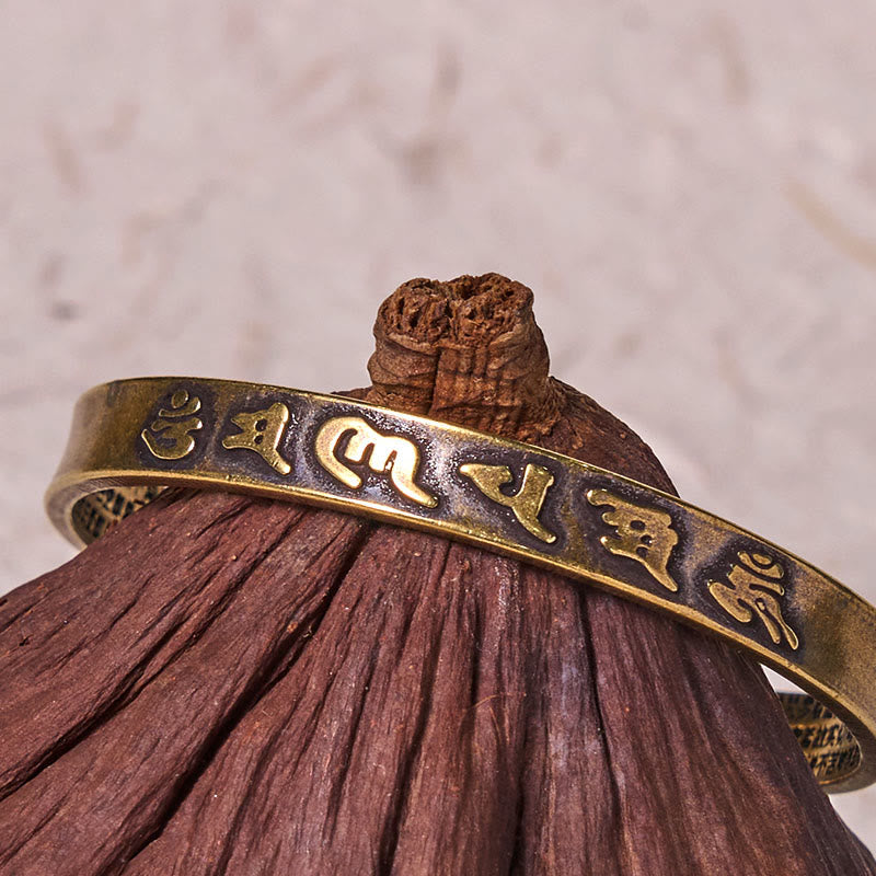 Nimara Ritual Six True Words 'om Mani Padme Hum' Heart Sutra Copper Brass Wisdom Peace Cuff Bracelet Bangle