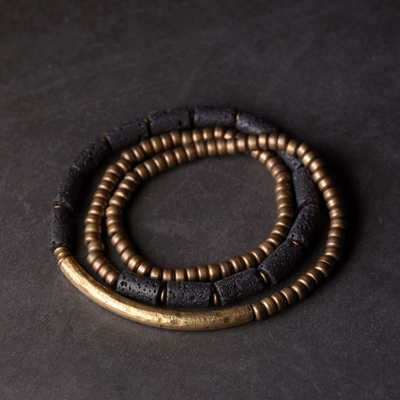 Nimara Ritual Vintage Lava Rock Copper Brass Multi-turn Wrap Calm Bracelet
