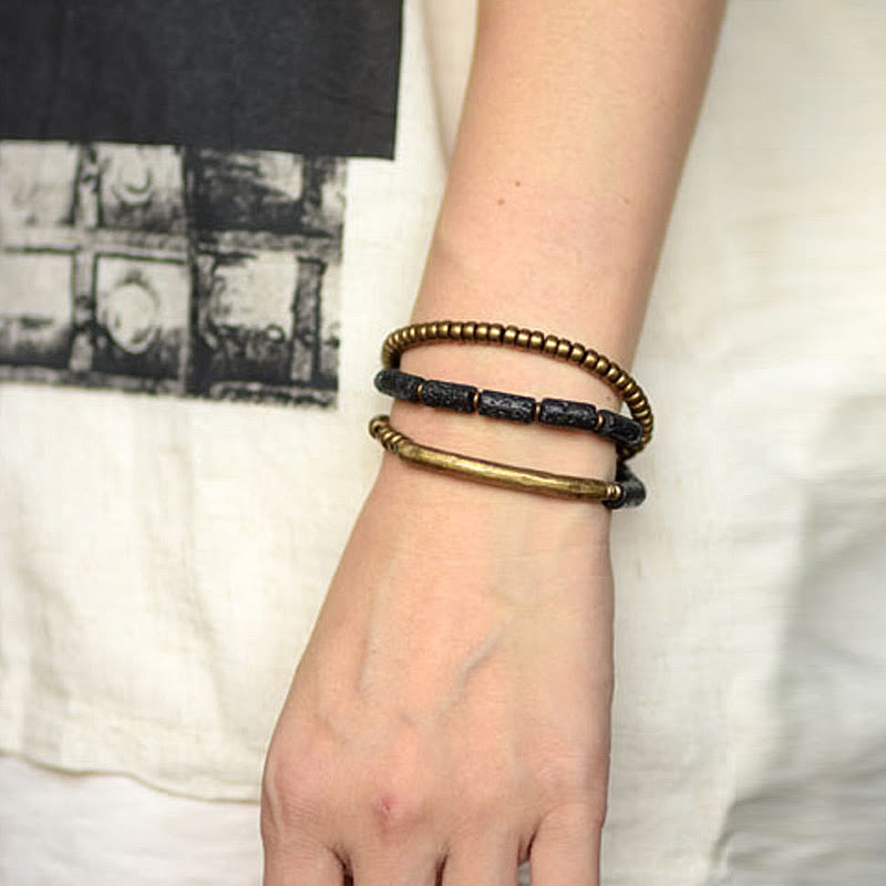 Nimara Ritual Vintage Lava Rock Copper Brass Multi-turn Wrap Calm Bracelet