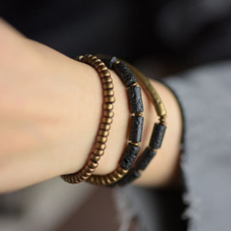 Nimara Ritual Vintage Lava Rock Copper Brass Multi-turn Wrap Calm Bracelet