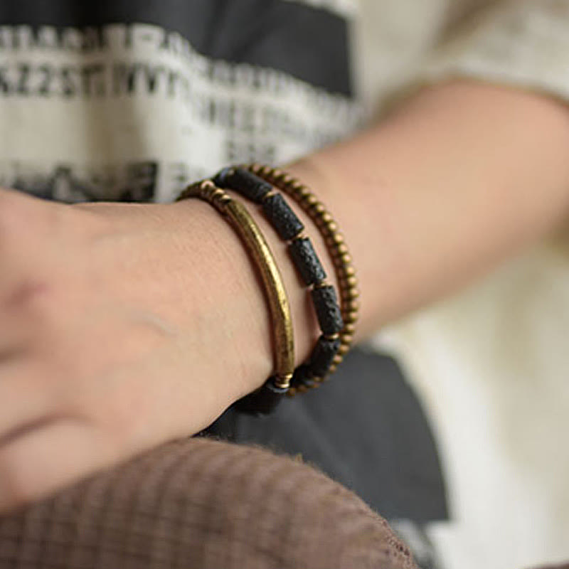 Nimara Ritual Vintage Lava Rock Copper Brass Multi-turn Wrap Calm Bracelet